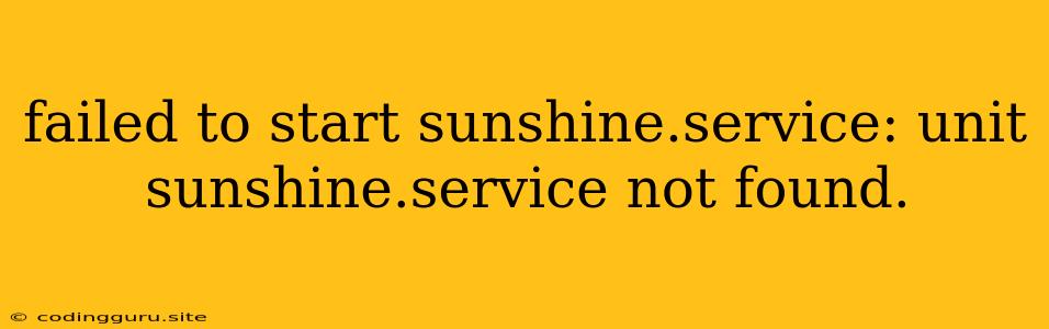 Failed To Start Sunshine.service: Unit Sunshine.service Not Found.