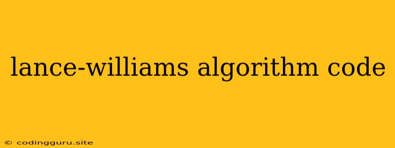 Lance-williams Algorithm Code