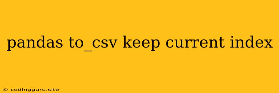 Pandas To_csv Keep Current Index