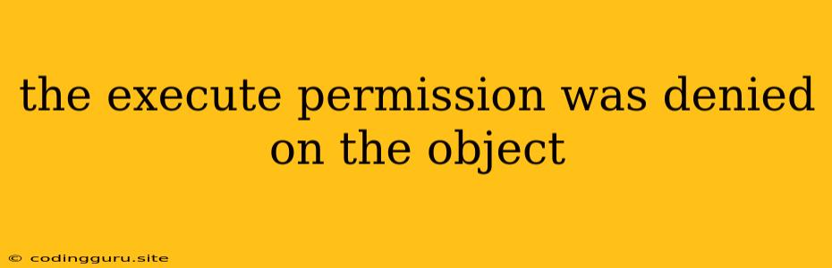 The Execute Permission Was Denied On The Object