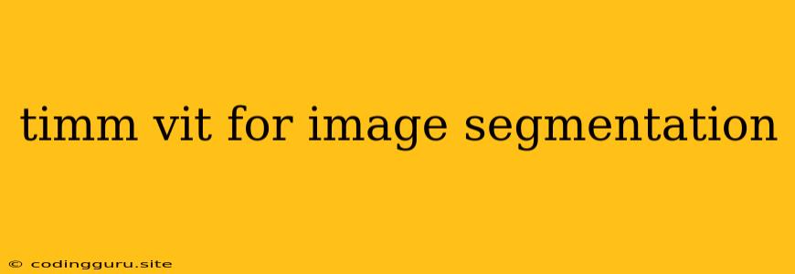 Timm Vit For Image Segmentation