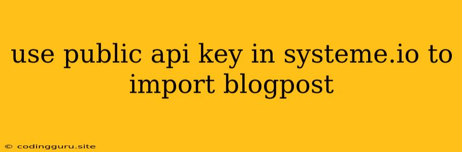 Use Public Api Key In Systeme.io To Import Blogpost