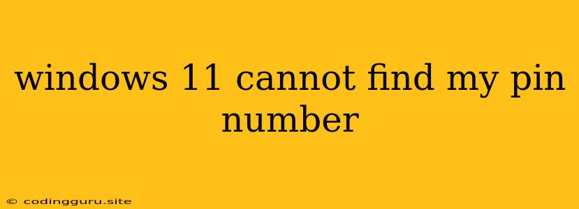 Windows 11 Cannot Find My Pin Number